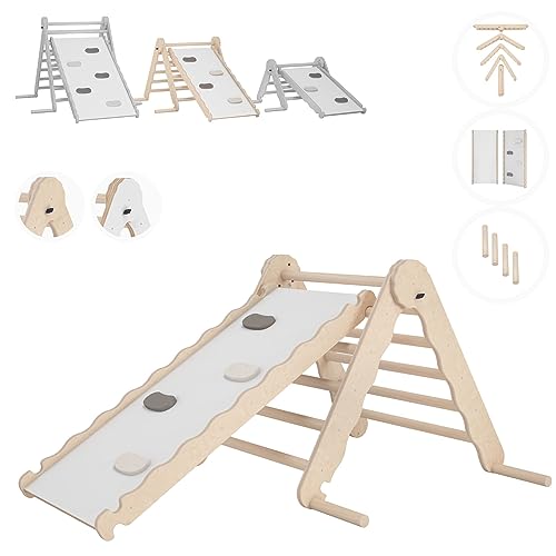 MAMOI® Triangolo con Scivolo in Legno Naturale per Bambini, Parete Arco Arrampicata per Uso Interno, Percorso