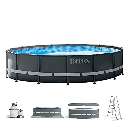 Intex 26326NP – Piscina Fuori Terra Ultra XTR Frame Rotonda, Pompa Filtro 5700 L/h, Scaletta, Telo Base e Copertura,