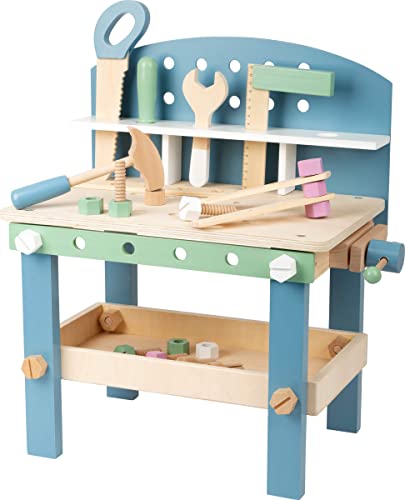 small foot banco da lavoro compatto in legno, banco da lavoro per bambini con attrezzi e accessori, da 3 anni, 11376