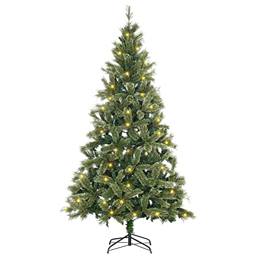 HOMCOM Albero di Natale Artificiale Alto 210cm con 350 Luci LED e 908 Rami, Decorazione di Natale Illuminata, Verde