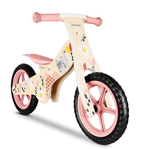 Beeloom - Bicicletta senza pedali in legno, SPRING BIKE, cavalcabile rosa per l'equilibrio e l'apprendimento, design