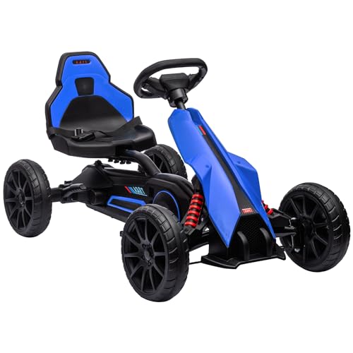 HOMCOM Go Kart a Pedali per Bambini 3-8 Anni con Sedile Regolabile in 4 Posizioni e Ruote in EVA, 100x58x58.5 cm, Blu e