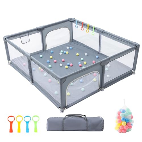 YAZOCO Box Bambini 200x180cm Recinto per Bambini Extra Grande Box Neonato con Morbida Rete Traspirante, Inclusi 50