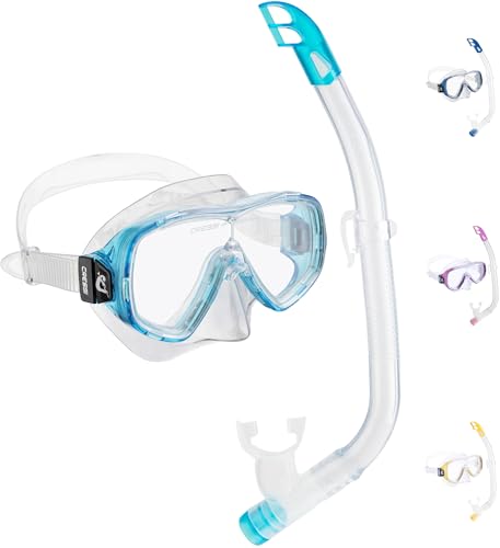 Cressi Ondina Vip Combo Set Maschera Sub Ondina e Snorkel Top, Unisex – Bambino, Trasparente/Acquamarina, 7-13 Anni