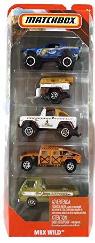 Matchbox 2019 MBX Wild - Confezione da 5 (Custom 1968 Mustang Mudstanger, Trailer Trawler, 1972 Ford Bronco 4x4, Humvee,