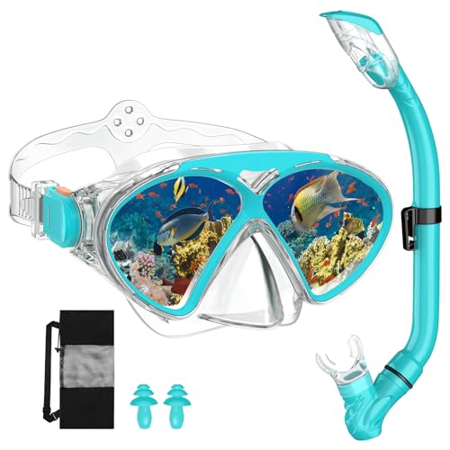 JEMULICE Maschera Subacquea Bambini, Set da Snorkeling per Bambini con Tubi a Secco e Occhiali da Snorkeling Anti-Fog