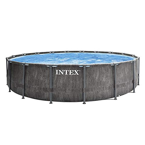 Intex 26742NP – Piscina Fuori Terra Prisma Frame Greywood Rotonda, Pompa Filtro 3785 L/h, Scaletta, Telo Base e