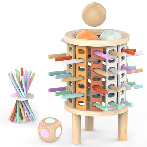 Giochi Montessori Legno Bambini 3 4 5 6 7 8 9+ Anni Idee Regalo, Torre Gioco da Tavolo con Bastoncini Colorato e Dadi,