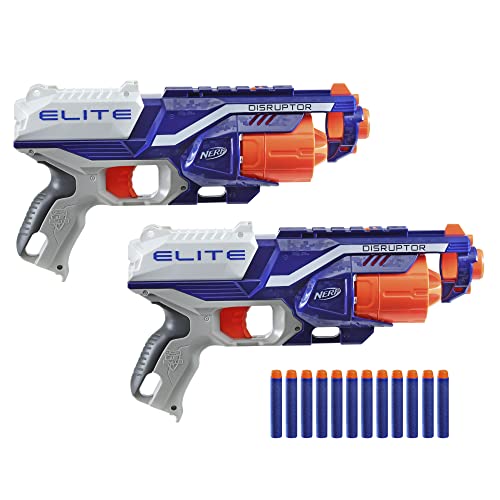 Nerf Elite Disruptor confezione da 2, 2 blaster Disruptor, 12 dardi Nerf Elite, tamburo rotante da 6 dardi