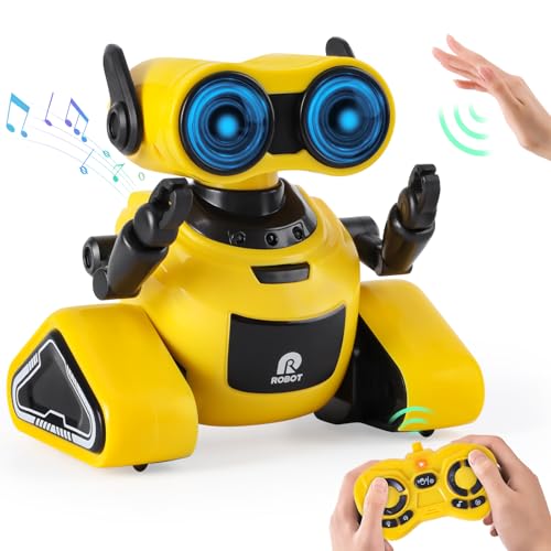 Highttoy Robot Bambini, Robot Telecomandato con Controllo Gestuale, Occhi a LED, Musica, Robot Giocattolo Bambino 3 4 5
