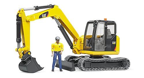 bruder 02466 - mini escavatore Cat con operaio, cantiere, veicolo da costruzione, giocattolo
