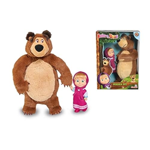 Simba - Masha e Orso, 109301072, + 3 Anni, Set con Masha Minidoll 12 Cm con Orso Peluche 25 Cm