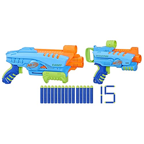 Nerf Elite Jr - Set Ultimate Starter, 2 blaster in gommapiuma facili da usare, 15 dardi Nerf Elite, 2 bersagli, per