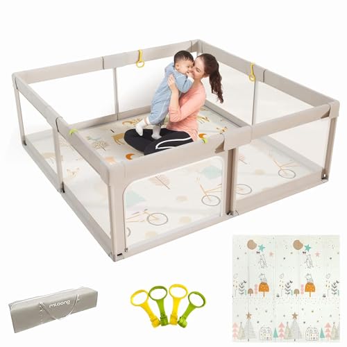 Mloong 150x150x68cm Box Bambini con Materassino, Recinto per Bambini, Box Neonato con Morbida Imbottitura, Recinto