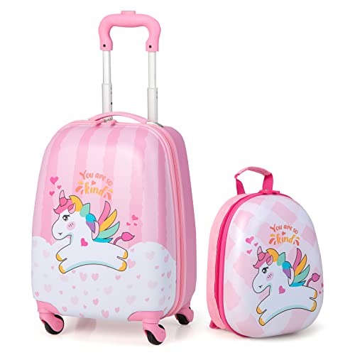 RELAX4LIFE 2 in 1 Set di Valigie Unicorno per Bambini, 2 Pezzi, Trolly+Zaino, con Ruote