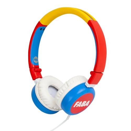 FABA - Cuffie per Bambini On-Ear, Auricolari Morbidi e Pieghevoli, Volume Limitato 85 DB, Cuffie Regolabili con Filo,