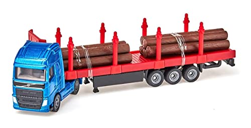 siku 1659, Camion per trasporto legname, 1:87, Metallo e Plastica, Blu e Rosso, Con tronchi d'albero inclusi