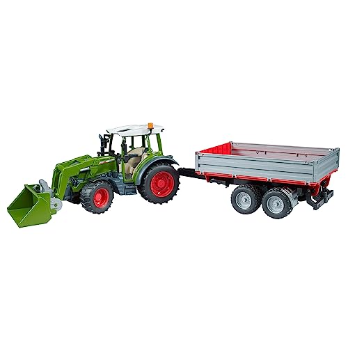 Bruder Fendt Vario 211 met voorlader en kiep trailer