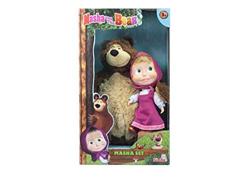 Simba - Masha e Orso, 109301016009, + 3 Anni, Set Bambola 23 Cm Corpo Morbido e Orso Peluche 43 Cm, con Gambe Mobili