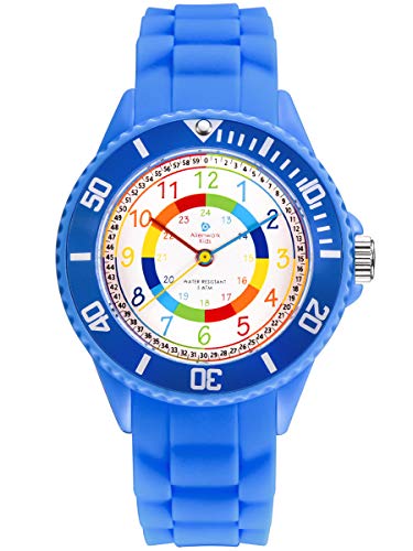 Alienwork Kids Orologio di Apprendimento Bambini Ragazzi Ragazze Blu Bracciale in Silicone Multicolore bambini