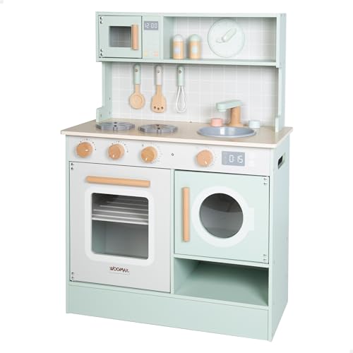 WOOMAX Cucinetta in legno, Cucina giocattolo 60x30x85 cm, Lavello giocattolo, Lavatrice per bambini, Cucine per bambini,