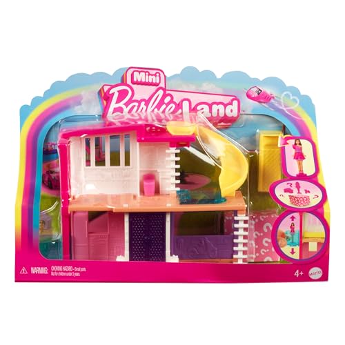 Barbie Mini BarbieLand - Mini Casa dei sogni 3, playset con bambola 3,8 cm a sorpresa, mobili, accessori, ascensore e