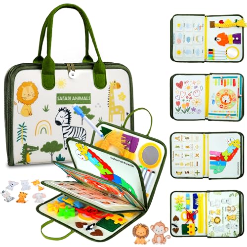 Almaxi Giochi Montessori Busy Board per Bambini 2 Anni, Giocattoli Sensoriali Educativo Giochi da Viaggio Libri