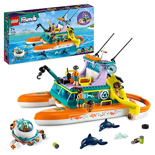 LEGO Friends Catamarano di Salvataggio, Barca Giocattolo con Figure di Animali e Sottomarino, Giochi Creativi per