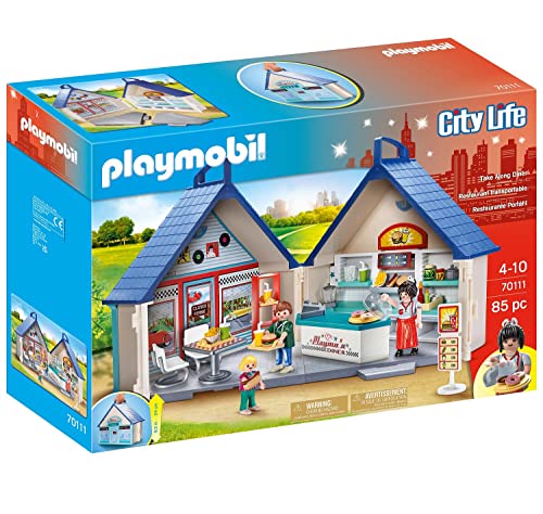 PLAYMOBIL City Life 70111 Ristorante Portatile, Scatola da Gioco Apribile e Trasportabile con Manico, Giocattolo da