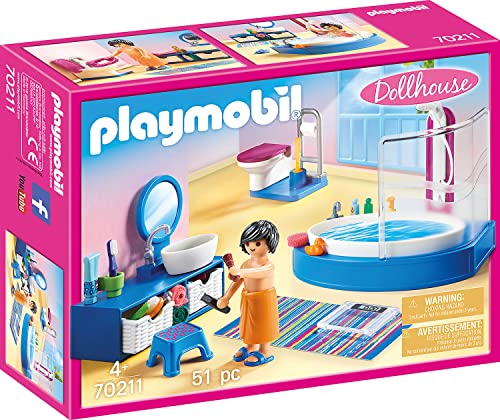 PLAYMOBIL Dollhouse 70211, Bagno con vasca, Dai 4 anni