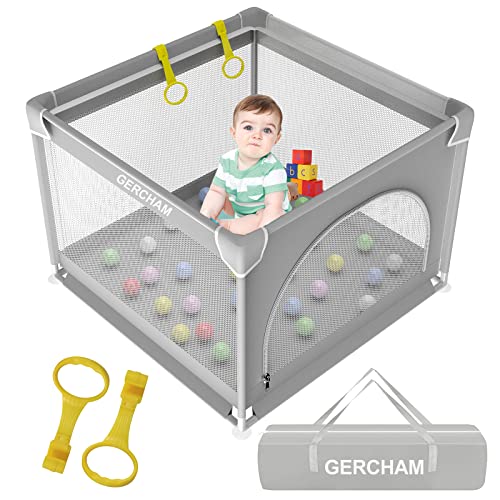 GERCHAM Box Bambini, Recinto per Bambini 90x90cm con Porta di Sicurezza, Traspirante e Antiscivolo, Portatile 0-6 anni,