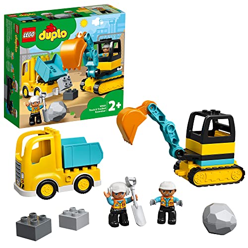 LEGO DUPLO Town Camion e Scavatore Cingolato, Giochi da Cantiere con Veicoli Giocattolo, Giochi Educativi per lo