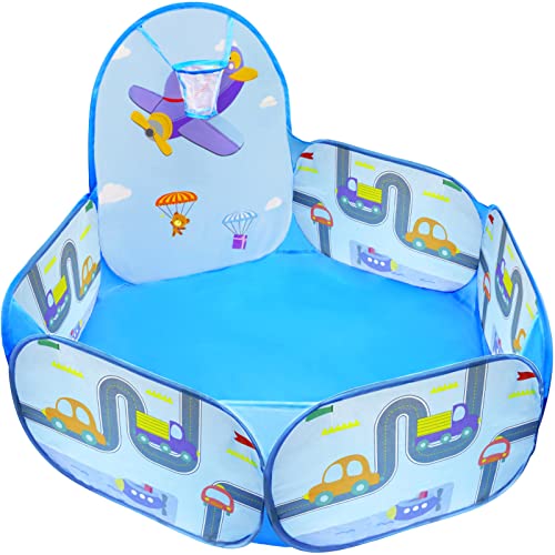 MAIKEHIGH Piscina di Palline per Bambini, Piscinetta da Gioco Pieghevole Pop-up con Cerchio da Basket, Regalo per