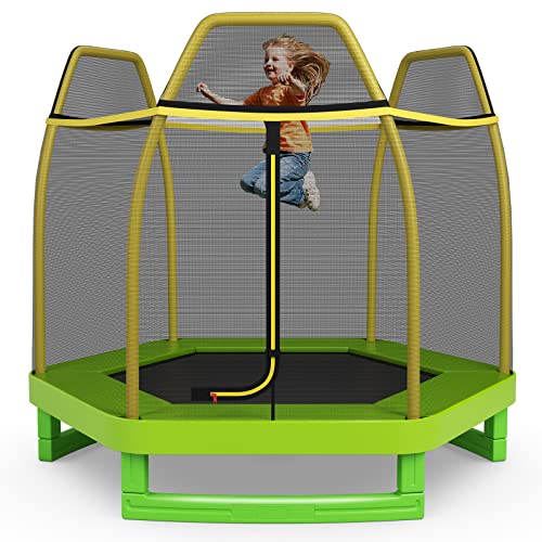 COSTWAY Trampolino Elastico per Bambini 223 cm, Tappeto Elastico per Bambini da Esterno ed Interno con Rete e Cuscinetto