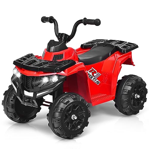 COSTWAY 6V Quad Elettrico per Bambini, Moto Cavalcabile con Fari, Musica, Giocattolo Elettrico per Bambini 3-6 Anni