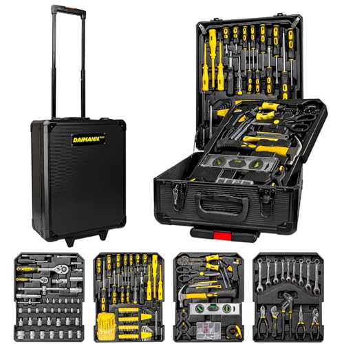 HandymanBox Set Attrezzi 499 pezzi in Acciaio Cromo Vanadio - Trolley Valigia Professionale con 4 Vassoi, Ruote e Manico