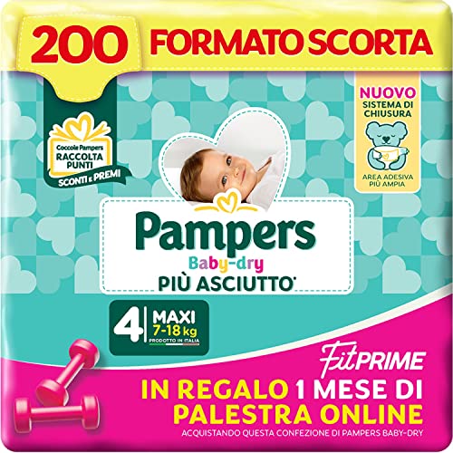 Pampers Baby Dry Fit Prime Maxi, 200 Pannolini, Taglia 4 (7-18 kg)