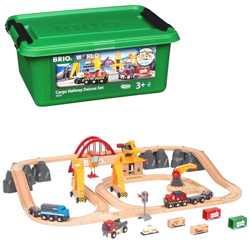 BRIO World - Set Deluxe Ferrovia e Trasporto Merci, Set Costruzioni Trenino in Legno da 54 Pezzi, Giocattolo per Bambino