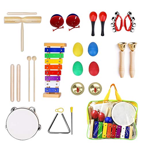 Strumenti Musicali per Bambini, Ulifeme 24 Pezzi Set Strumenti Musicali Percussioni Giocattolos in Legno, Giochi