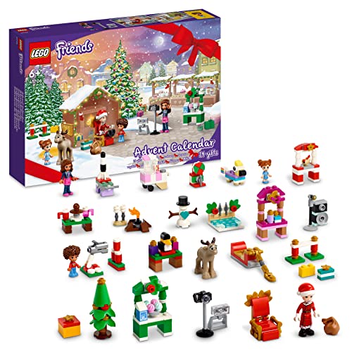 LEGO 41706 Friends Calendario dell'Avvento, Set 2022, 24 Giochi Creativi Natalizi con Babbo Natale, Pupazzo di Neve e