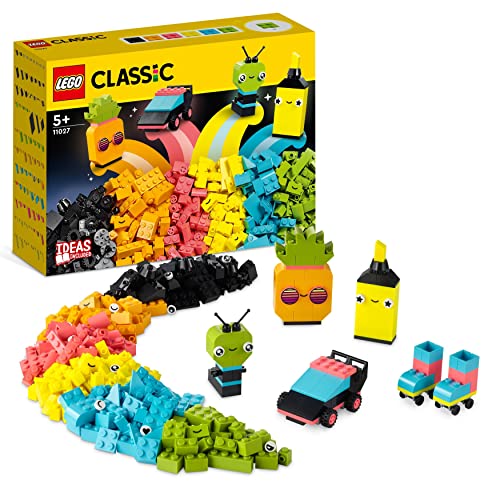 LEGO Classic Divertimento Creativo - Neon, Costruzioni in Mattoncini con Macchina Giocattolo, Alieni e Pattini a