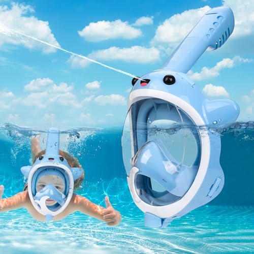 Maschera da snorkeling per bambini, AIMMIE Vista panoramica 180° Maschera da snorkeling integrale con strisce