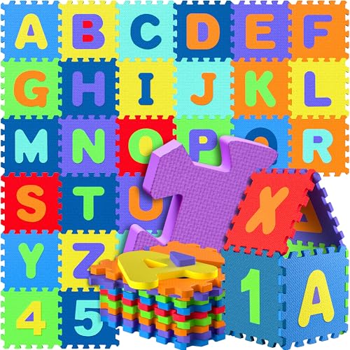 Spielwerk® Tappeto Puzzle XXL da 86 Pezzi per Bambini 3,3m² Tappetino per Gattonare Lettere Numeri Apprendimento