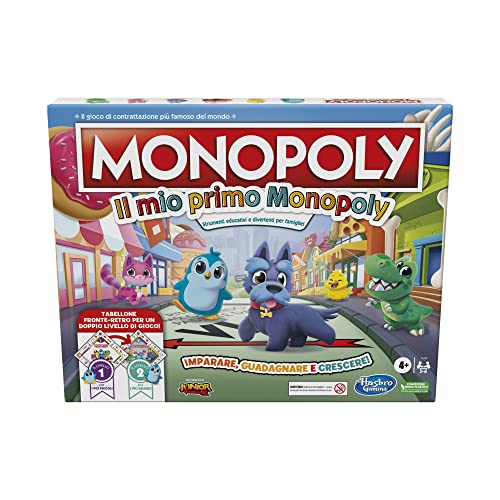 Monopoly - My First Monopoly, gioco da tavolo per bambini dai 4 anni in su, tavola a 2 lati, strumenti di apprendimento