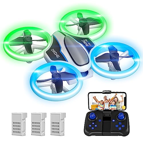 Mini Drone con Telecamera 720P HD per Bambini e Principianti, Droni Quadricottero RC con Luci LED e 3 Batterie,