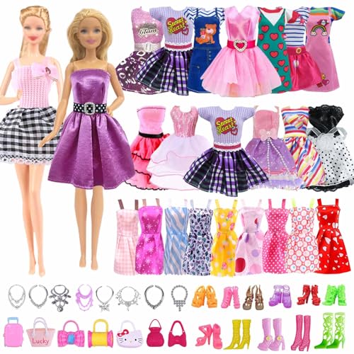 41 Pezzi Vestiti Compatibile con Barbie, inclusi tra Cui 10 moda vestito, 20 paia di scarpe, 6 collane e 5 borse da 11,