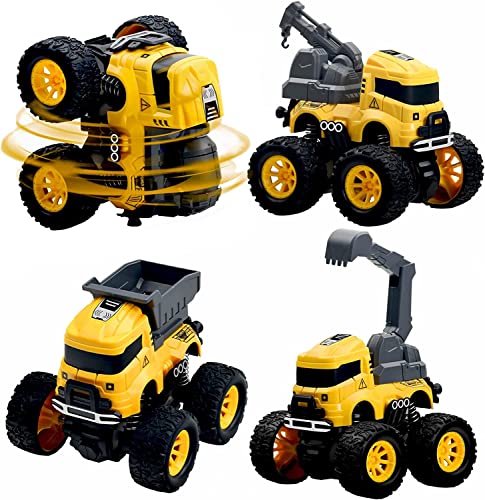 Giocattoli Monster Truck da costruzione - 4 pezzi escavatore, miscelatore, gru, camion ribaltabile giocattolo | Spingere