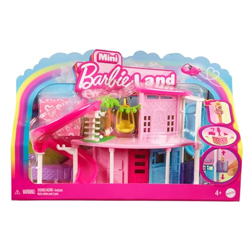 Barbie Mini BarbieLand - Mini Casa dei sogni 1, playset con bambola 3,8 cm a sorpresa, mobili, accessori, ascensore e