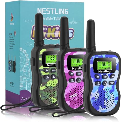 Nestling Walkie Talkie Bambini,8 Canali Ricetrasmittenti 2 Way Radio e VOX Scansione Auto Walky Talky,Torcia con LED (3