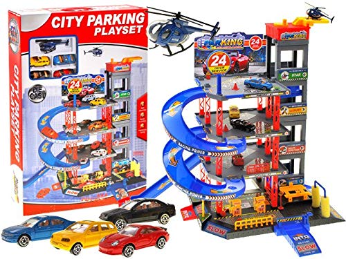 BSD Parcheggio Auto Bambini - Parking Garage Macchinine - Grande City Parking 4 Livelli - Set Autolavaggio con 4